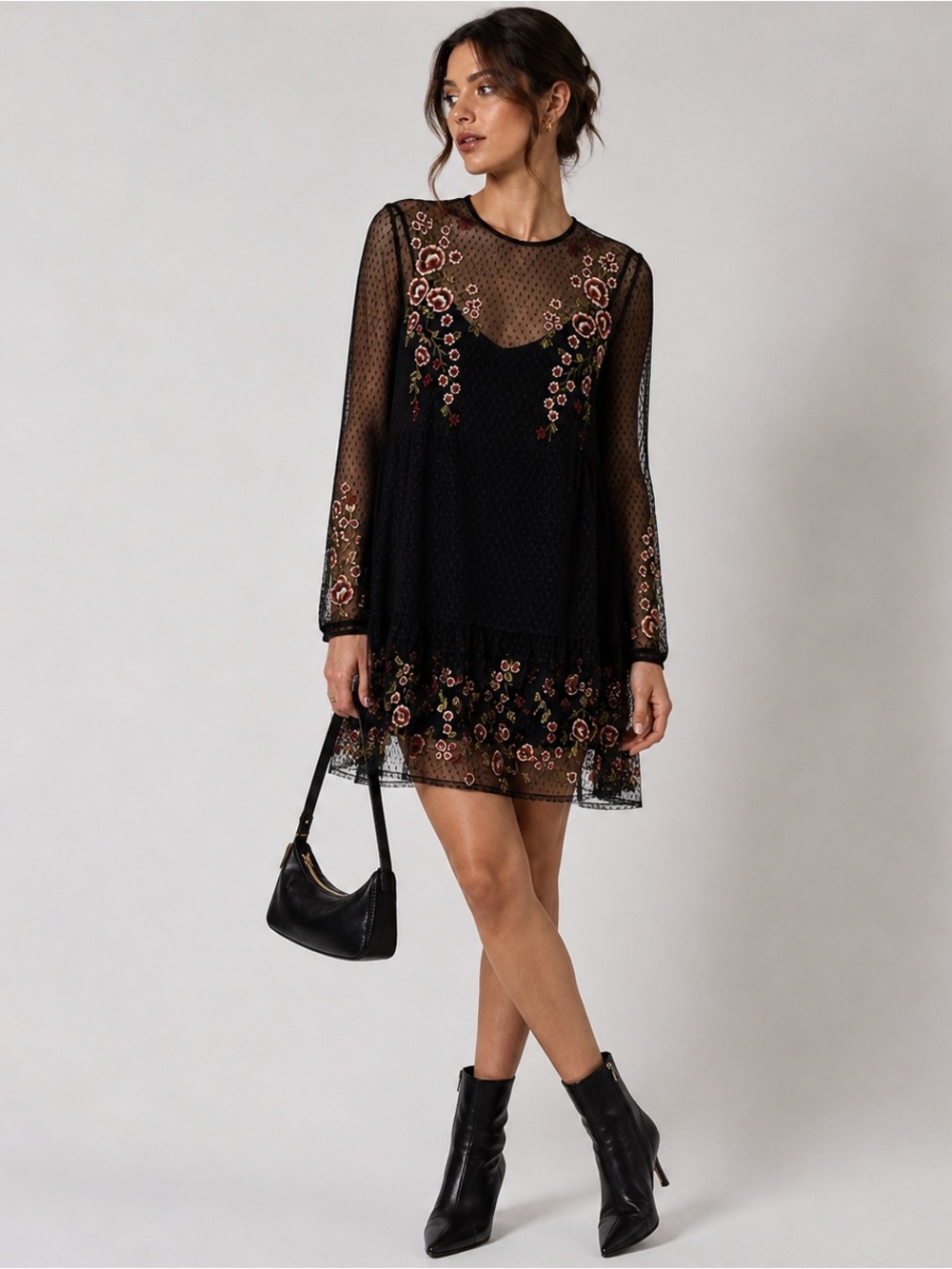 ASOS Floral Embroidered Black Sheer Dress